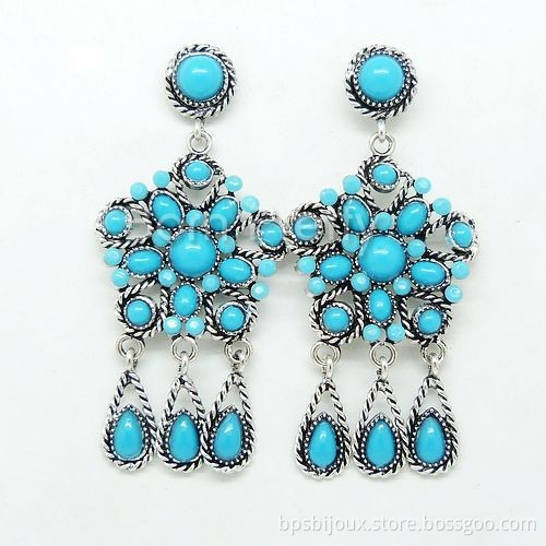 Earring Retro Tibetan Silver Blue Rammel Water Drop Tassels Design